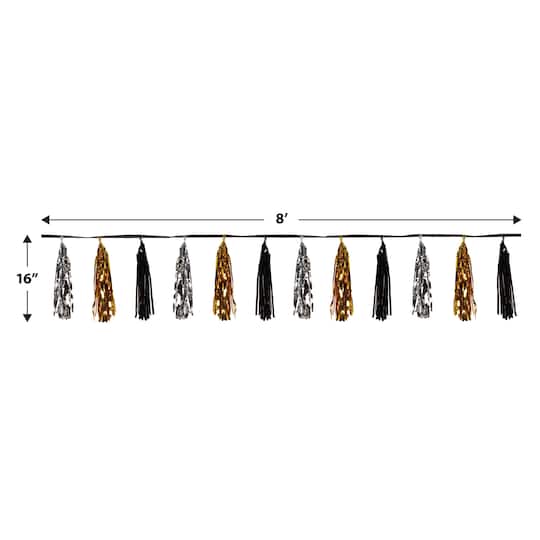 Beistle 8ft. Black, Gold & Silver Metallic Tassel Garlands, 2ct.